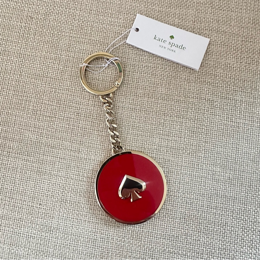 kate spade Red Enamel Spade Circle Keychain with Gold Hardware NWT